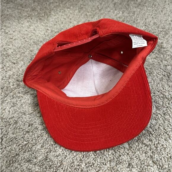 Corduroy Bob Evans Snapback Hat Cap Cotton Red White Eire Partners Inc Vintage - Picture 3 of 4